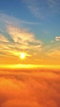 Cloudy misty golden hour airplane window view over France