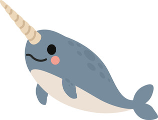 Cute Narwhal Flat Vector Illustration © K-Visualworks