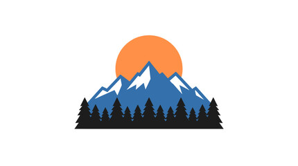 Mountain range and forest silhouette with orange sun vector illustration © Creator Rima Akter