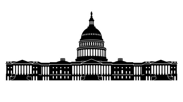 United States Capitol Building Silhouette Against White Background