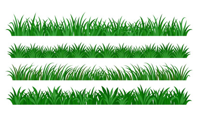 Collection of green grass tufts flat vector set with fresh lawn meadow and wild botanical elements isolated on white background © BiplobChandro