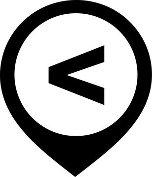 Less than sign map pin icon compare math operator angle HTML code smaller number value logic programming notation location marker solid black silhouette vector for
