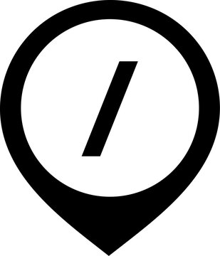 Forward slash map pin icon divider path URL fraction code or separator navigate ratio keyboard web date split location marker solid black silhouette vector for web