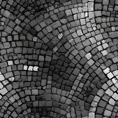 Naklejka premium Seamless top view of a rustic cobblestone pavement texture with round grey stones and natural sand joints. Perfect for architectural visualization.