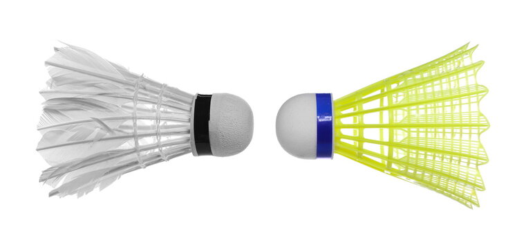 Badminton balls in fly isolated on white background, clipping path