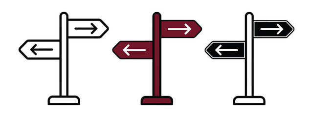 Directional signpost icons featuring wayfinding signs, navigation markers, location guidance, and clean minimalist vector graphics for maps and travel design. © MD. ARIF ISLAM