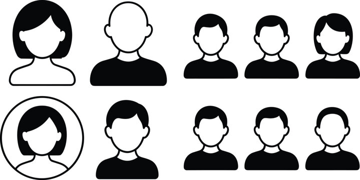 User Profile Avatar Icon Collection with Male and Female Person Vector Set