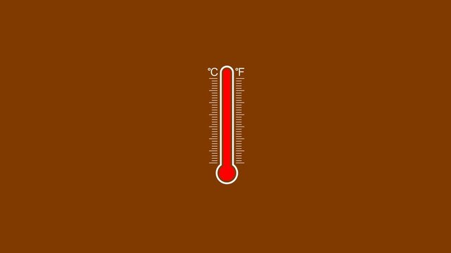 Temperature change from cold to hot with thermometer and color changing on fifty percent transparent background. Concept of season change with thermometer and shifting background color animation 