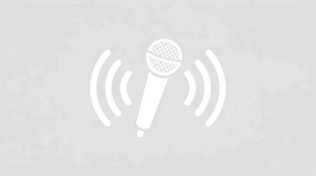 White microphone icon with sound waves on gray background