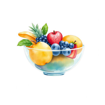 Fresh mixed fruit in a glass bowl