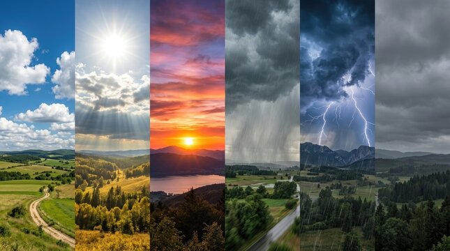 Weather conditions in a landscape with changing skies