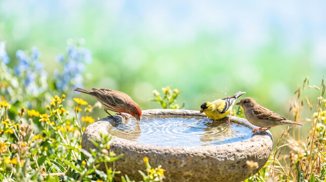 Decorative ceramic bird bath ornament for outdoor gardens