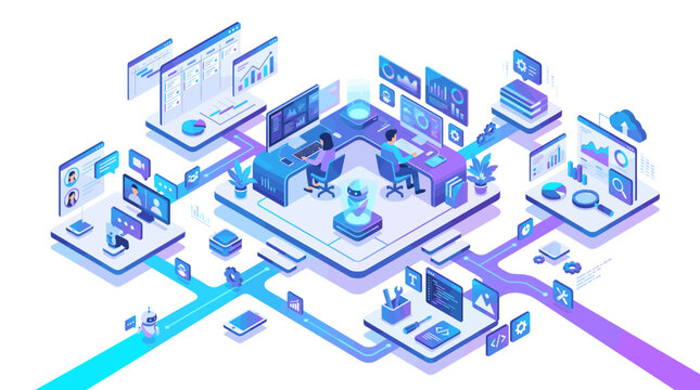 Isometric Digital Transformation and Software Development Concept