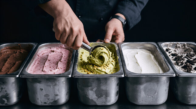 Scoop an ice cream, pistcahio flavor