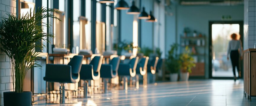 Modern salon interior with chairs and plants