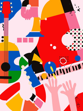 Abstract Music Background, vector illustration. Collage with musical instruments.