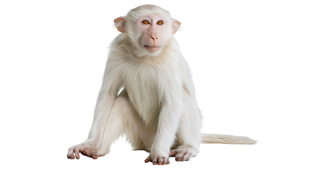 Albino monkey with light fur and pinkish skin, isolated on transparent background