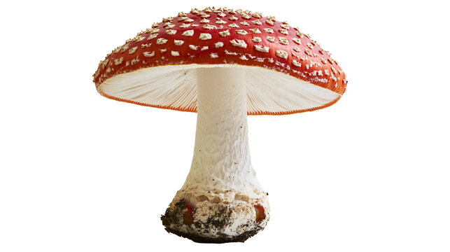 Red and white spotted Amanita muscaria mushroom, isolated on transparent background