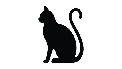Cat silhouette with an upright tail sits in a profile position on a plain white surface. © Sadee Girl