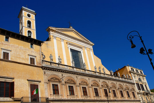 Beautiful facade of the Church of the Twelve Holy Apostles in Rome historic center