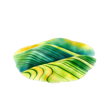Watercolor stylized terraced rice fields isolated on black