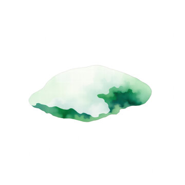 Watercolor abstract green and white paint stroke isolated on black