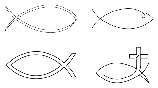 Jesus fish ichthys symbol set with different line designs in minimalist style