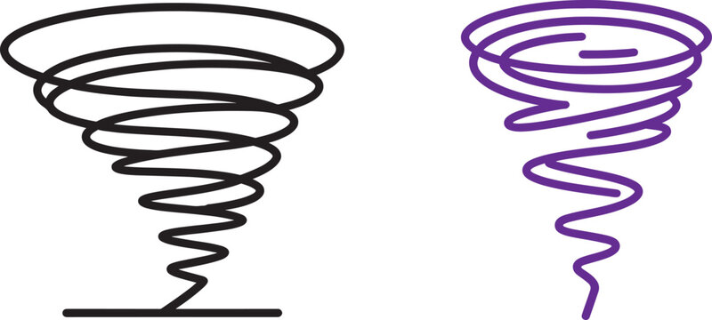 Tornado and whirlwind vector icons with spiral funnel cloud design for weather forecasting and storm warning graphics