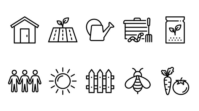 Gardening icons and people outdoors lifestyle.