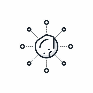 Minimal Orbital Space Mining Vector Icon with Asteroid Extraction and Geometric Orbit Network Outline