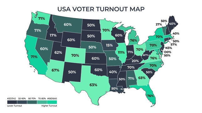 USA Voter Turnout Map: Election Participation Rates by State