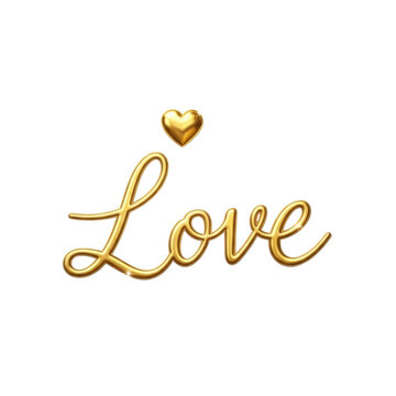 Elegant golden script of love with heart isolated on transparent background