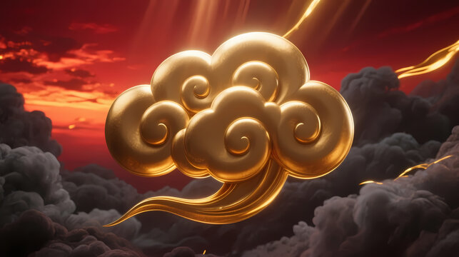 Golden auspicious cloud against fiery red sky