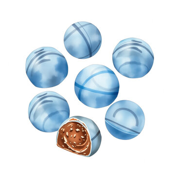 Set of blue chocolate truffles with creamy hazelnut filling