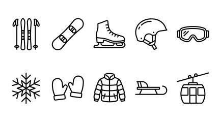 Winter sports equipment and clothing icons. © Shalahuddin