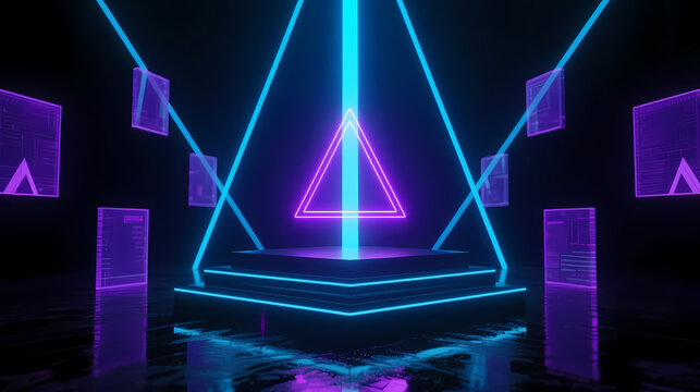 Neon triangle in cyberpunk space
