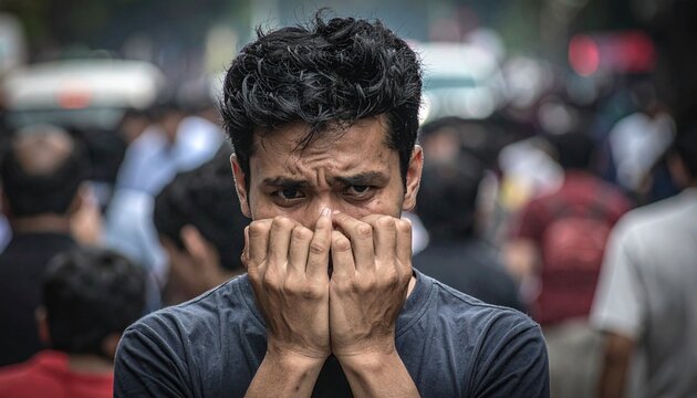 portrait of a young man filled with anxiety and fear