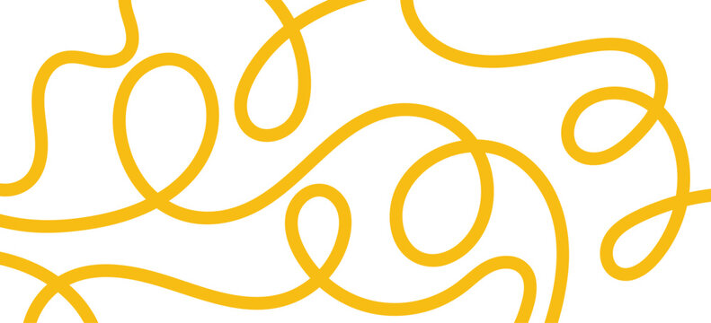 Yellow Abstract Tangled Line Art Background, Minimalist Continuous Loop Scribble Wallpaper, Creative Smooth Squiggle Wave Vector