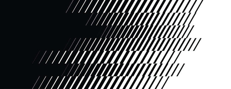 Black and White Speed Line Motion Gradient Vector, Abstract Geometric Diagonal Slanted Line Pattern, Dynamic Racing Fast Sport Halftone Transition Background