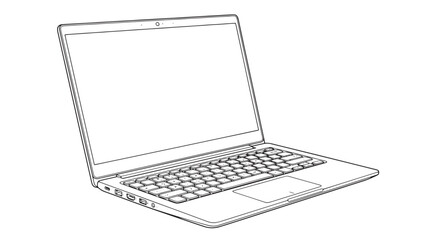 Minimalist laptop vector line art, modern notebook computer outline with blank screen, sleek portable device illustration for tech mockups © Muhammad