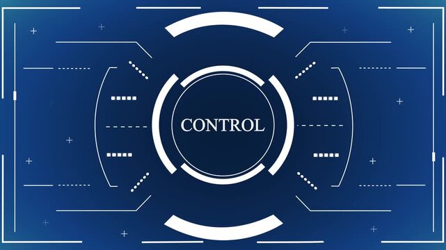 Abstract Digital Interface with Control Text on Blue Background Displaying Futuristic Technology and Data Visualization for System Management,A detailed abstract digital interface displays the word 