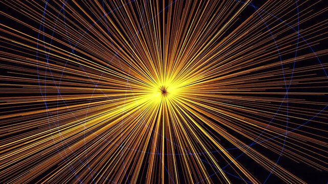 Radiant neon orange and blue energetic lines expand outward from a dark background in a seamless, cinematic motion graphics loop, representing inner strength and determination.