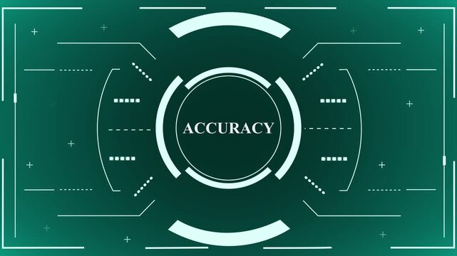 Futuristic HUD interface digital design showing accuracy concept with targeting scope and geometric shapes on green background,A high-tech digital heads-up display overlay featuring a targeting circle