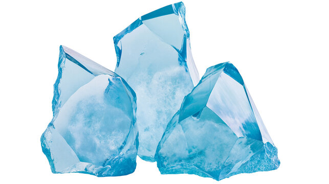 Sharp blue ice shards with rough edges, isolated on transparent background