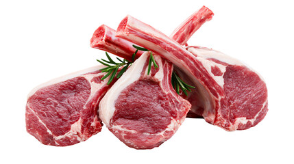 Raw lamb chops with rosemary sprigs, isolated on transparent background © pixogram
