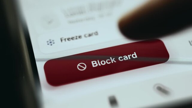 User presses the button labeled Block card from a banking application