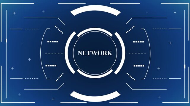 A high-tech digital interface HUD with a central network hub, perfect for representing cybersecurity, connectivity, and advanced technology themes.