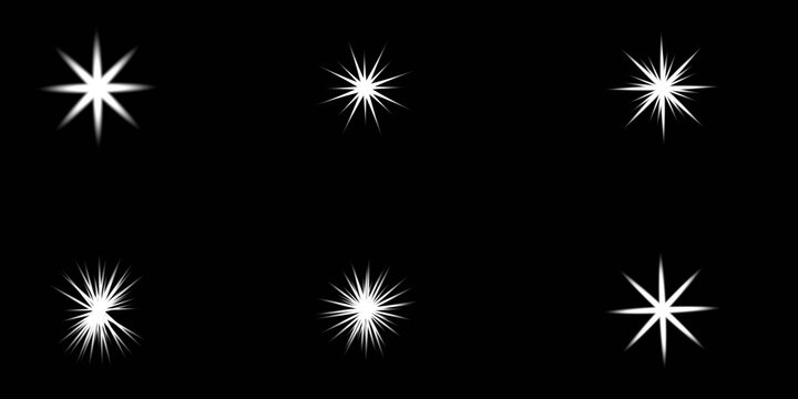 Bright starburst lights on dark background isolated on white background