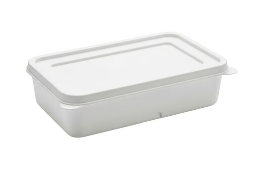 Rectangular white plastic food storage container with lid, container