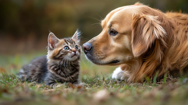Golden Hound and British short-haired cat